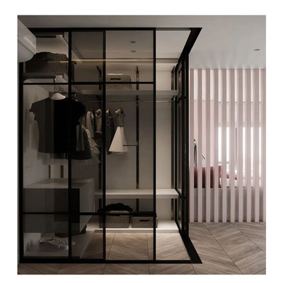 Bedroom Glass Door Wardrobes Particle Board Aluminum Frame Closet