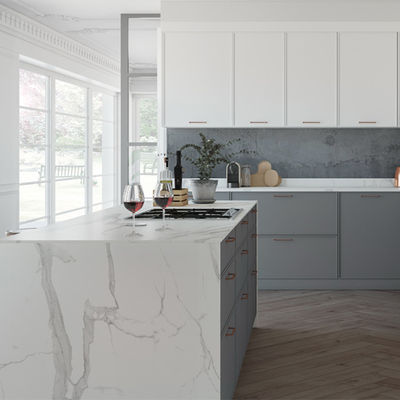 White Wooden L Shape Modular Kitchen Cabinets With Island