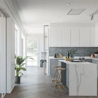 White Wooden L Shape Modular Kitchen Cabinets With Island