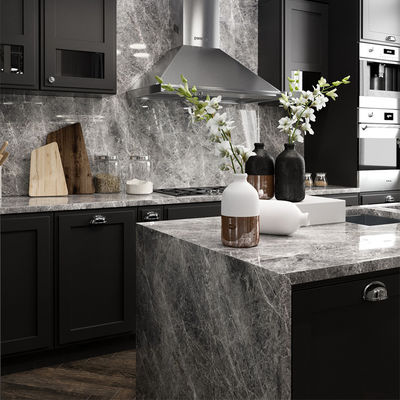 Black Free Standing Kitchen Cabinets Waterproof With Island PVC Kitchen Cabinets