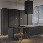 Wooden Black Matte L Shaped Kitchen Cabinet Design For Small Kitchen PVC Board