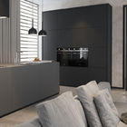 Wooden Black Matte L Shaped Kitchen Cabinet Design For Small Kitchen PVC Board