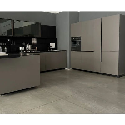 Handleless Light Gray Glossy PVC Kitchen Cabinet Modern Kitchen Cabinets