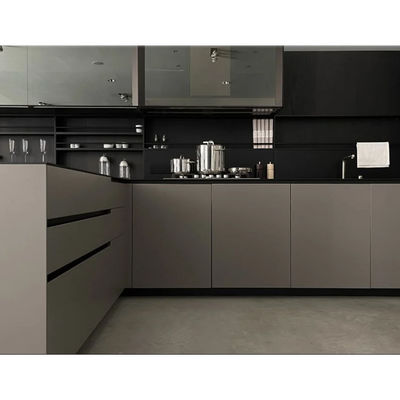 Handleless Light Gray Glossy PVC Kitchen Cabinet Modern Kitchen Cabinets