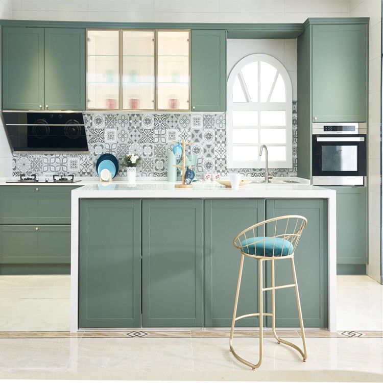 Classic Design ODM Matte Green Kitchen Cabinets PVC Wall Mounted Cabinets