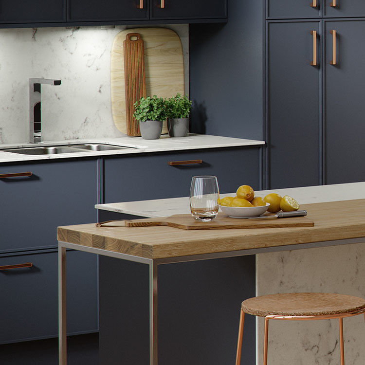 Metal Laminate Glossy Stone Kitchen Cabinets