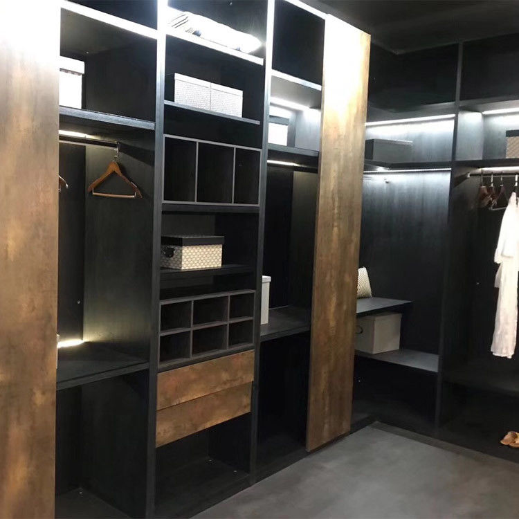 Modern Open Door Solid Wood Leather Walk In Wardrobe Closets Modular Bedroom